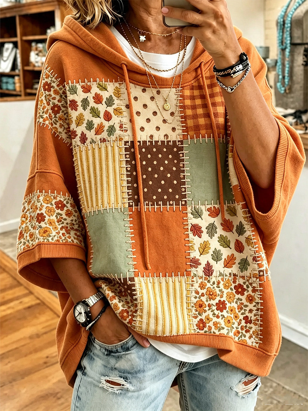 Women's autumn element print casual hoodie