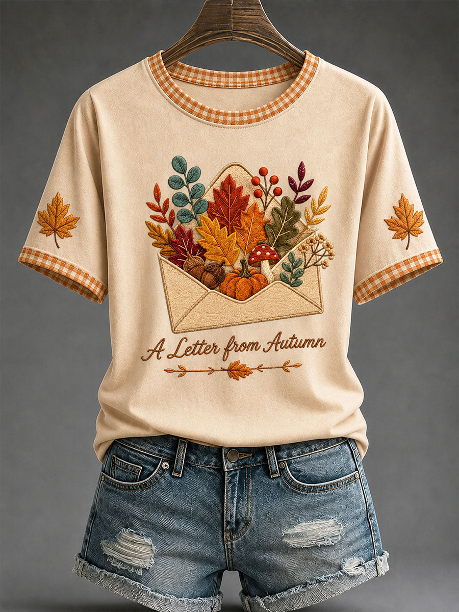 Women's "A Letter from Autumn" Print Casual T-Shirt