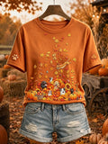 Women's Cute Dogs and Cats Fall Art Print Short-sleeved T-shirt