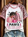 Women's Paws for the Cure Breast Cancer Awareness Dachshund & Pink Pumpkins Print short-sleeved T-shirt