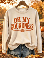 Women's Oh My Gourdness Funny Fall Print Round Neck Comfy Sweatshirt