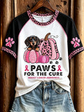 Women's Paws for the Cure Breast Cancer Awareness Dachshund & Pink Pumpkins Print short-sleeved T-shirt