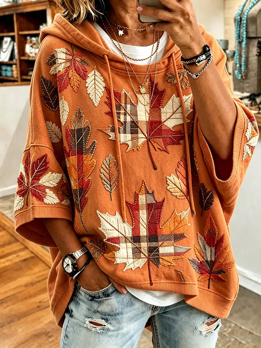 Women's autumn element print casual hoodie
