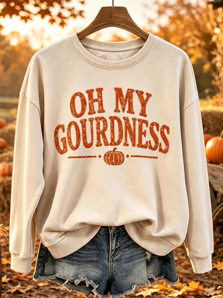 Women's Oh My Gourdness Funny Fall Print Round Neck Comfy Sweatshirt
