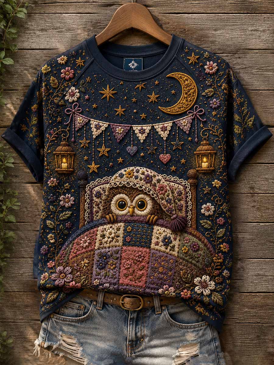 Women's Night Owl Pattern Print T-Shirt