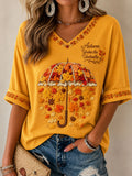 Women's "Autumn Under the Umbrella" Print Casual T-Shirt