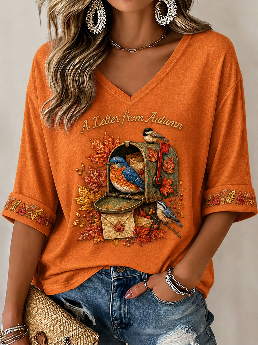 Women's "A Letter from Autumn" Print Casual T-Shirt