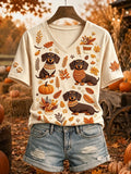 Women's Gorgeous Fall Dachshund Art Print Short-sleeved T-shirt