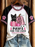 Women's Paws for the Cure Breast Cancer Awareness Scottie Dog & Pink Pumpkins Print short-sleeved T-shirt