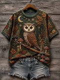 Women's Night Owl Pattern Print T-Shirt