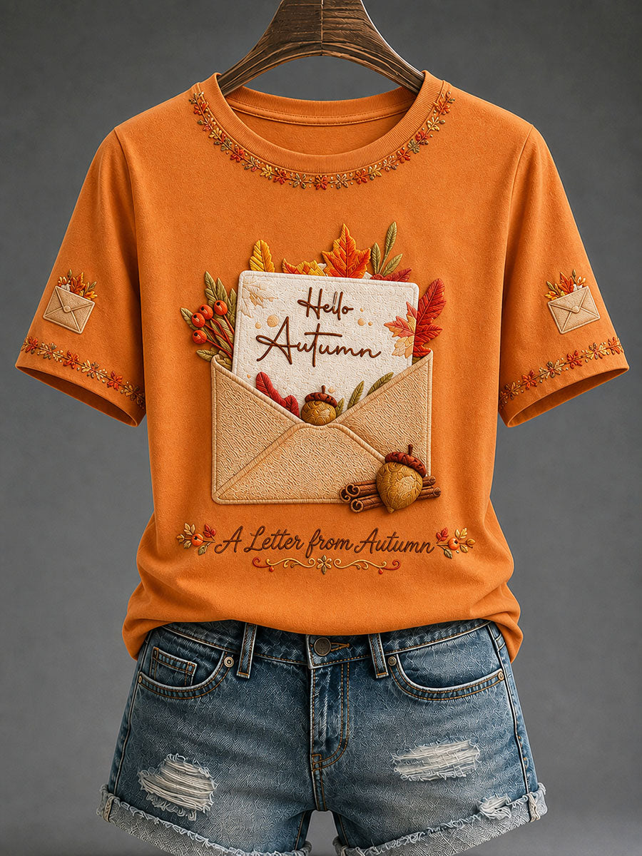 Women's "A Letter from Autumn" Print Casual T-Shirt