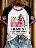 Women's Paws for the Cure Breast Cancer Awareness Maltese Dog & Pink Pumpkins Print short-sleeved T-shirt