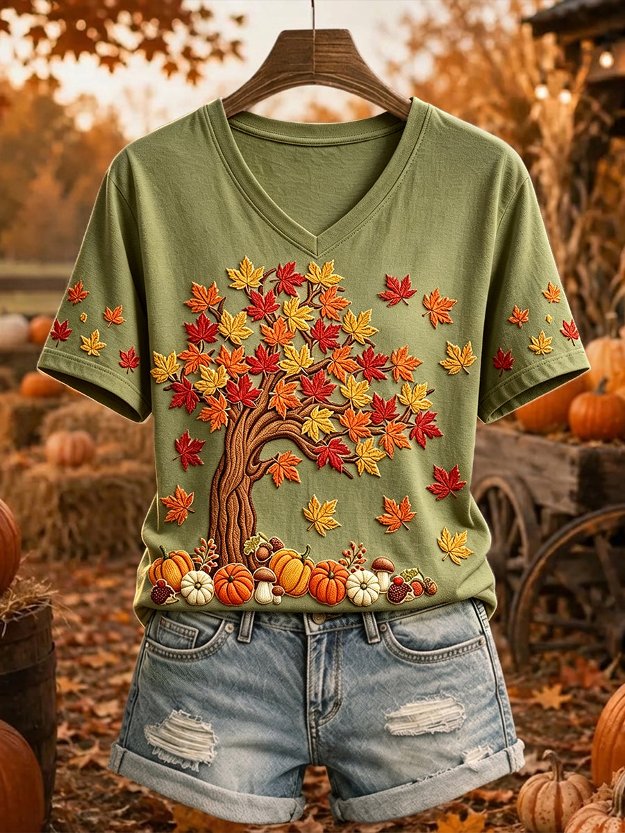 Women's Vintage Fall Tree Art Print Short-sleeved T-shirt