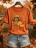 Women's Cute Dachshund Halloween Fall Art Print Short-sleeved T-shirt