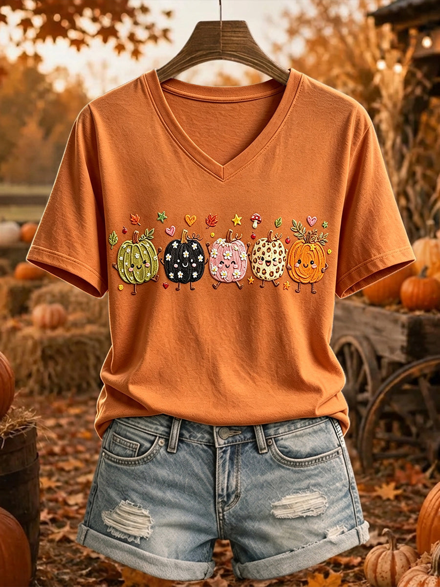 Women's Vintage Fall Pumpkins Art Print Short-sleeved T-shirt