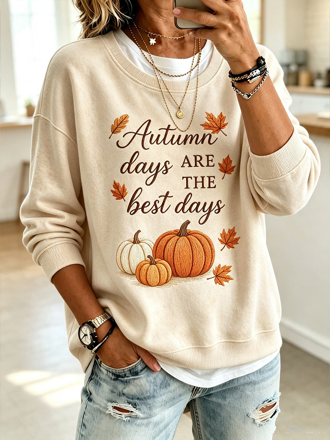 Women's autumn element printed casual sweatshirt