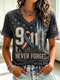 Women's 9.11 Never Forget Printed V-neck T-shirt
