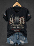 Women's 9.11 Never Forget Printed V-neck T-shirt