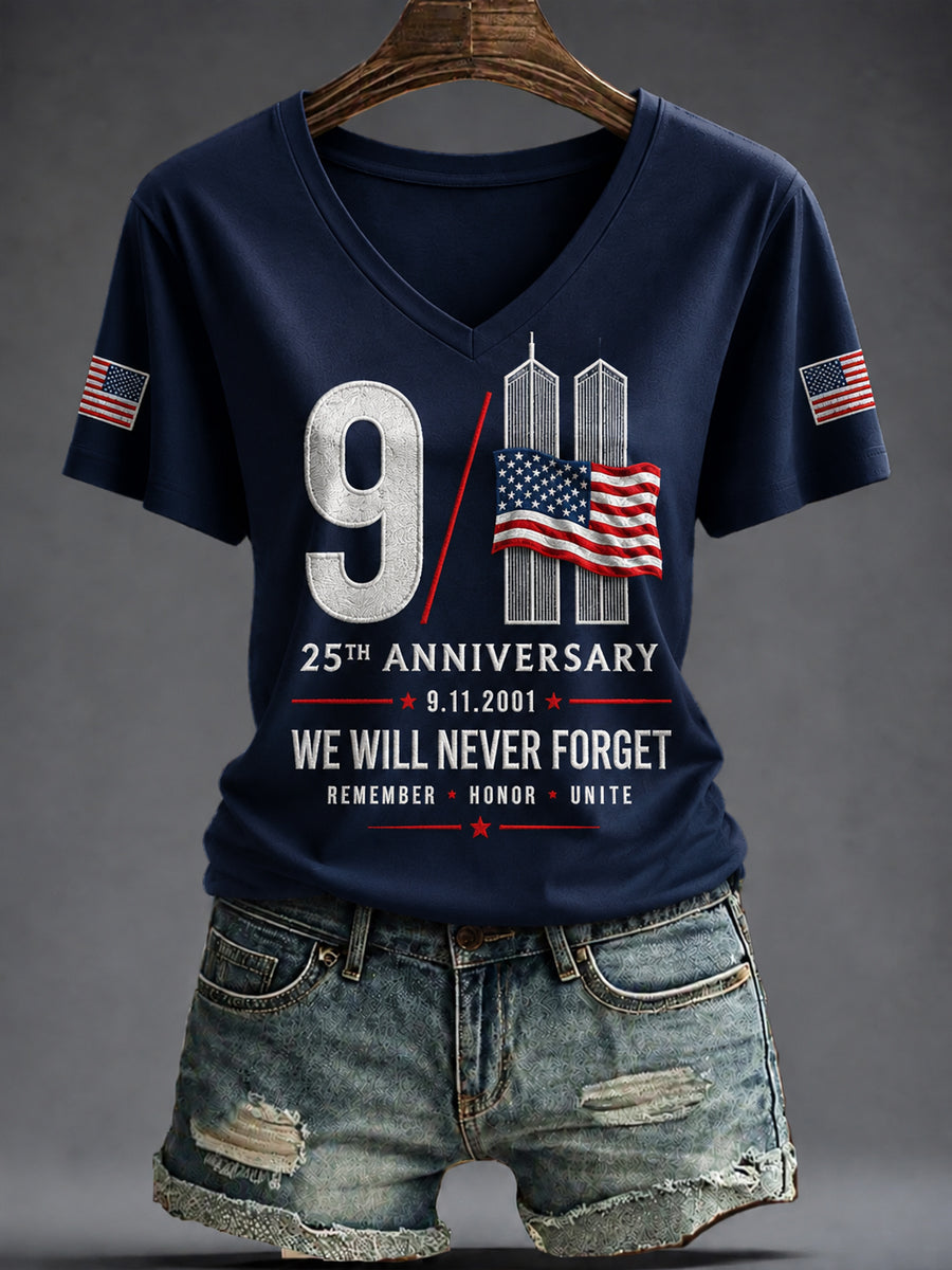 Women's America Printed V-neck T-shirt