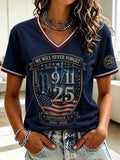 Women's 9.11 Never Forget Printed V-neck T-shirt