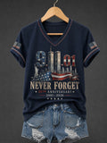 Women's 9.11 Never Forget Printed V-neck T-shirt