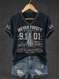 Women's 9.11 Never Forget Printed V-neck T-shirt