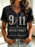 Women's 9.11 Never Forget Printed V-neck T-shirt