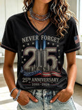 Women's 9.11 Never Forget Printed V-neck T-shirt