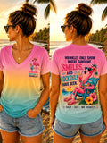 Women's "Wrinkles Only Show Where Sunshine, Smiles and Cocktails Have Been" V-Neck T-Shirts