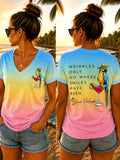 Women's "Wrinkles Only go Where Smiles Have Been" V-neck T-shirts