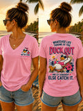Women's "Whatever Life Throws at You – Duck It" V-neck T-shirts