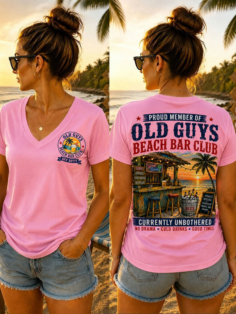 Women's "Proud Member of Old Guys Beach Bar Club" V-neck T-shirts