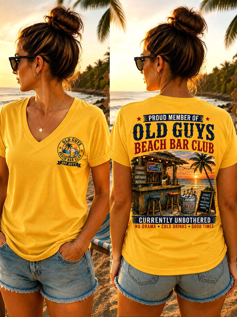 Women's "Proud Member of Old Guys Beach Bar Club" V-neck T-shirts