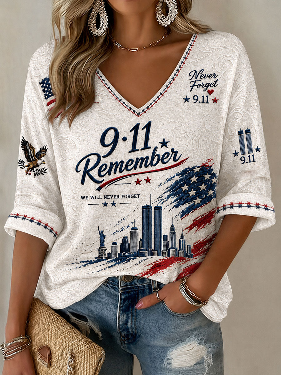 Women's 9.11  Mid-length Sleeves V-Neck T-Shirt