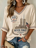 Women's 9.11 25th Anniversary Never Forget Mid-length Sleeves V-Neck T-Shirt