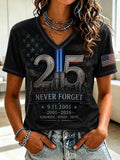 Women's 9.11 Never Forget Printed V-neck T-shirt