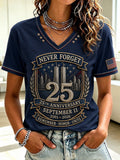 Women's 9.11 Never Forget Printed V-neck T-shirt