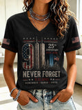 Women's 9.11 Never Forget Printed V-neck T-shirt