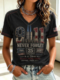 Women's 9.11 Never Forget Printed V-neck T-shirt