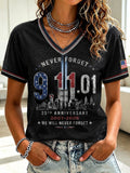 Women's 9.11 Never Forget Printed V-neck T-shirt