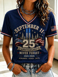 Women's 9.11 Never Forget Printed V-neck T-shirt