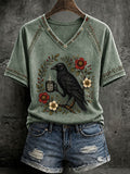 Women's Gothic Raven Print Casual T-shirt