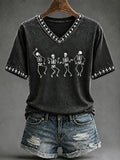 Women's Fun Skull Dancing Halloween Casual T-shirt