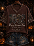 Women's “1692 they messed one ” Printed V-neck T-shirt