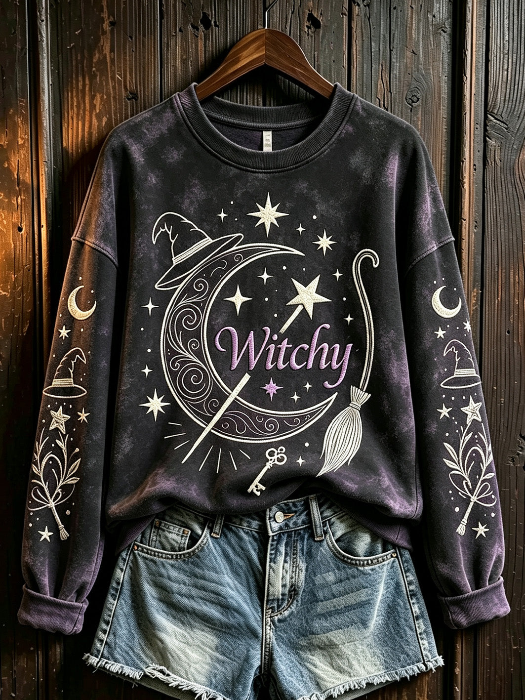 Women's Halloween Witch Element Pattern Printed Casual  Sweatshirt