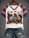 Women's Halloween Printed V-neck T-shirt