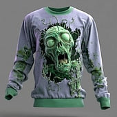 Halloween Men's Zombies 3D Sweatshirt Punk Party Gothic Long Sleeve Crew Neck Vacation Light Green Purple Green Crewneck 3D All Seasons Designer S M L XL XXL XXXL