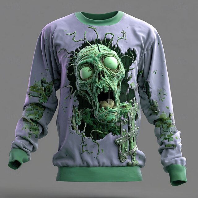 Halloween Men's Zombies 3D Sweatshirt Punk Party Gothic Long Sleeve Crew Neck Vacation Light Green Purple Green Crewneck 3D All Seasons Designer S M L XL XXL XXXL