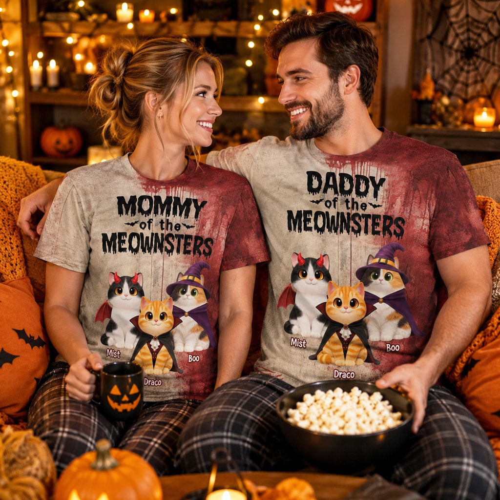 Mommy Daddy Of The Meownsters Cats - Personalized Shirt - Halloween Gift For Cat Lovers