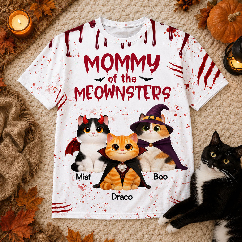 Horror Theme Mommy Daddy Of The Meownsters Cats - Personalized Shirt - Halloween Gift For Cat Lovers